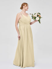 Doppel Träger Chiffon Brautjungfernkleider Champagner Übergroße