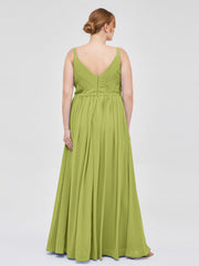 Doppel Träger Chiffon Brautjungfernkleider Klee Übergroße