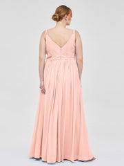Doppel Träger Chiffon Brautjungfernkleider Koralle Übergroße