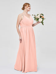Doppel Träger Chiffon Brautjungfernkleider Koralle Übergroße