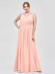 Doppel Träger Chiffon Brautjungfernkleider Koralle Übergroße