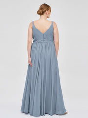 Doppel Träger Chiffon Brautjungfernkleider Staubiges Blau Übergroße