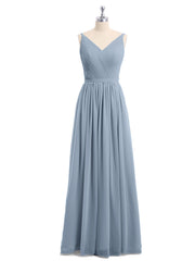 Doppel Träger Chiffon Brautjungfernkleider Staubiges Blau Übergroße