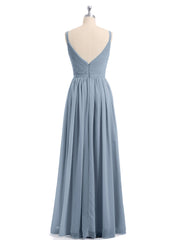 Doppel Träger Chiffon Brautjungfernkleider Staubiges Blau Übergroße