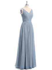 Doppel Träger Chiffon Brautjungfernkleider Staubiges Blau Übergroße