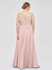 Doppel Träger Chiffon Brautjungfernkleider Staubige Rosa Übergroße