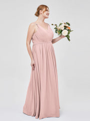 Doppel Träger Chiffon Brautjungfernkleider Staubige Rosa Übergroße