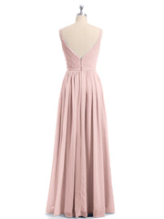 Doppel Träger Chiffon Brautjungfernkleider Staubige Rosa Übergroße