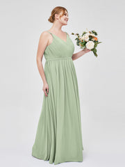 Doppel Träger Chiffon Brautjungfernkleider Staubiges Salbei Übergroße