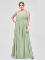 Doppel Träger Chiffon Brautjungfernkleider Staubiges Salbei Übergroße