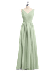 Doppel Träger Chiffon Brautjungfernkleider Staubiges Salbei Übergroße