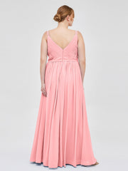 Doppel Träger Chiffon Brautjungfernkleider Flamingo Übergroße