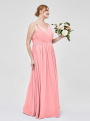 Doppel Träger Chiffon Brautjungfernkleider Flamingo Übergroße