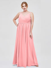 Doppel Träger Chiffon Brautjungfernkleider Flamingo Übergroße