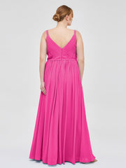 Doppel Träger Chiffon Brautjungfernkleider Fuchsia Übergroße