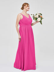 Doppel Träger Chiffon Brautjungfernkleider Fuchsia Übergroße