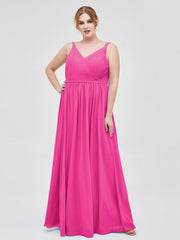Doppel Träger Chiffon Brautjungfernkleider Fuchsia Übergroße