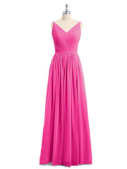 Doppel Träger Chiffon Brautjungfernkleider Fuchsia Übergroße