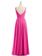 Doppel Träger Chiffon Brautjungfernkleider Fuchsia Übergroße
