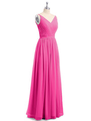 Doppel Träger Chiffon Brautjungfernkleider Fuchsia Übergroße