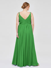 Doppel Träger Chiffon Brautjungfernkleider Grün Übergroße