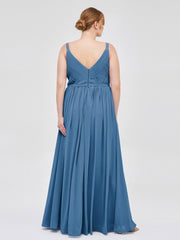 Doppel Träger Chiffon Brautjungfernkleider Tinte blau Übergroße