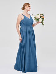 Doppel Träger Chiffon Brautjungfernkleider Tinte blau Übergroße