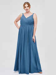 Doppel Träger Chiffon Brautjungfernkleider Tinte blau Übergroße