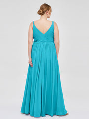 Doppel Träger Chiffon Brautjungfernkleider Jade Übergroße