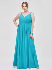 Doppel Träger Chiffon Brautjungfernkleider Jade Übergroße
