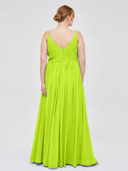Doppel Träger Chiffon Brautjungfernkleider Limettengrün Übergroße