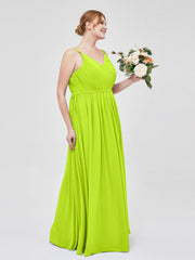 Doppel Träger Chiffon Brautjungfernkleider Limettengrün Übergroße
