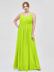 Doppel Träger Chiffon Brautjungfernkleider Limettengrün Übergroße