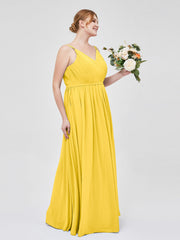 Doppel Träger Chiffon Brautjungfernkleider Ringelblume Übergroße