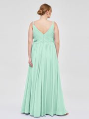 Doppel Träger Chiffon Brautjungfernkleider Minzgrün Übergroße
