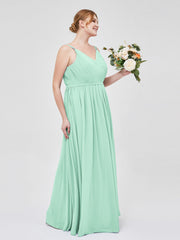 Doppel Träger Chiffon Brautjungfernkleider Minzgrün Übergroße