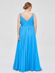 Doppel Träger Chiffon Brautjungfernkleider Meerblau Übergroße