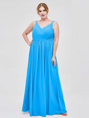 Doppel Träger Chiffon Brautjungfernkleider Meerblau Übergroße