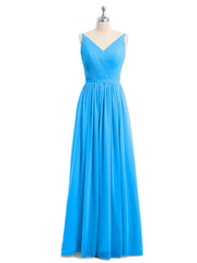 Doppel Träger Chiffon Brautjungfernkleider Meerblau Übergroße