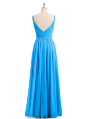Doppel Träger Chiffon Brautjungfernkleider Meerblau Übergroße