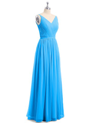 Doppel Träger Chiffon Brautjungfernkleider Meerblau Übergroße