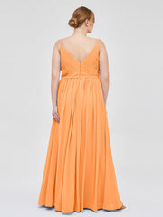 Doppel Träger Chiffon Brautjungfernkleider Orange Übergroße
