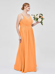 Doppel Träger Chiffon Brautjungfernkleider Orange Übergroße