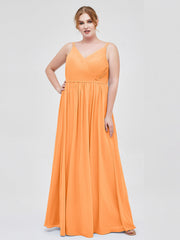 Doppel Träger Chiffon Brautjungfernkleider Orange Übergroße