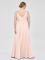Doppel Träger Chiffon Brautjungfernkleider Perlrosa Übergroße