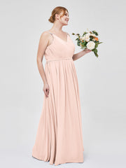 Doppel Träger Chiffon Brautjungfernkleider Perlrosa Übergroße