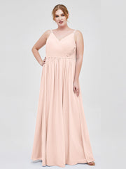 Doppel Träger Chiffon Brautjungfernkleider Perlrosa Übergroße