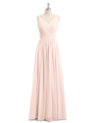 Doppel Träger Chiffon Brautjungfernkleider Perlrosa Übergroße