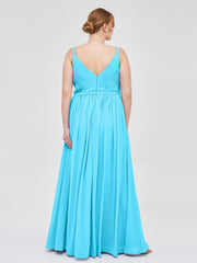 Doppel Träger Chiffon Brautjungfernkleider Schwimmbadblau Übergroße