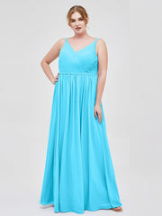Doppel Träger Chiffon Brautjungfernkleider Schwimmbadblau Übergroße